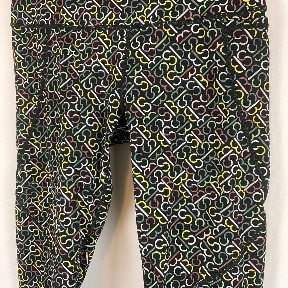 Sweaty Betty Power Crop Leggings 4/6 Black Yellow Green Pink Monogram Print Tech